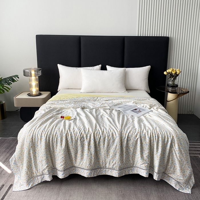 太阳羽家纺 2026新款铂金莱赛尔天丝印花夏凉被镂空花边空调被夏被 风信子