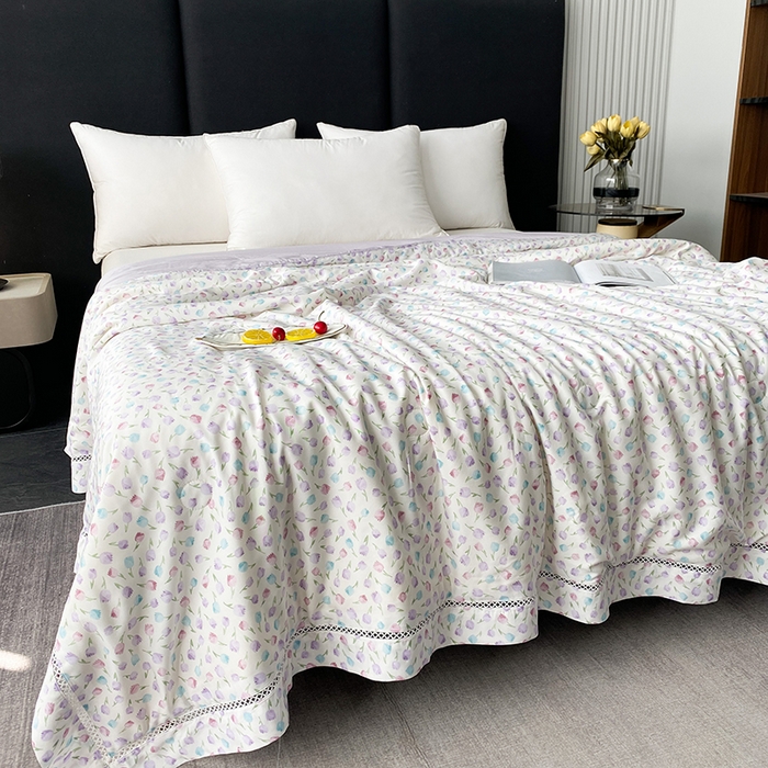 91家纺网 家纺一手货源 找家纺 太阳羽家纺 2026新款铂金莱赛尔天丝印花夏凉被镂空花边空调被夏被 曼琳米