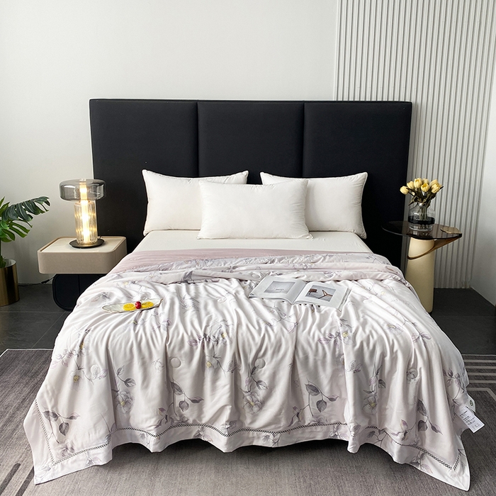 太阳羽家纺 2026新款铂金莱赛尔天丝印花夏凉被镂空花边空调被夏被 曼歌雅韵