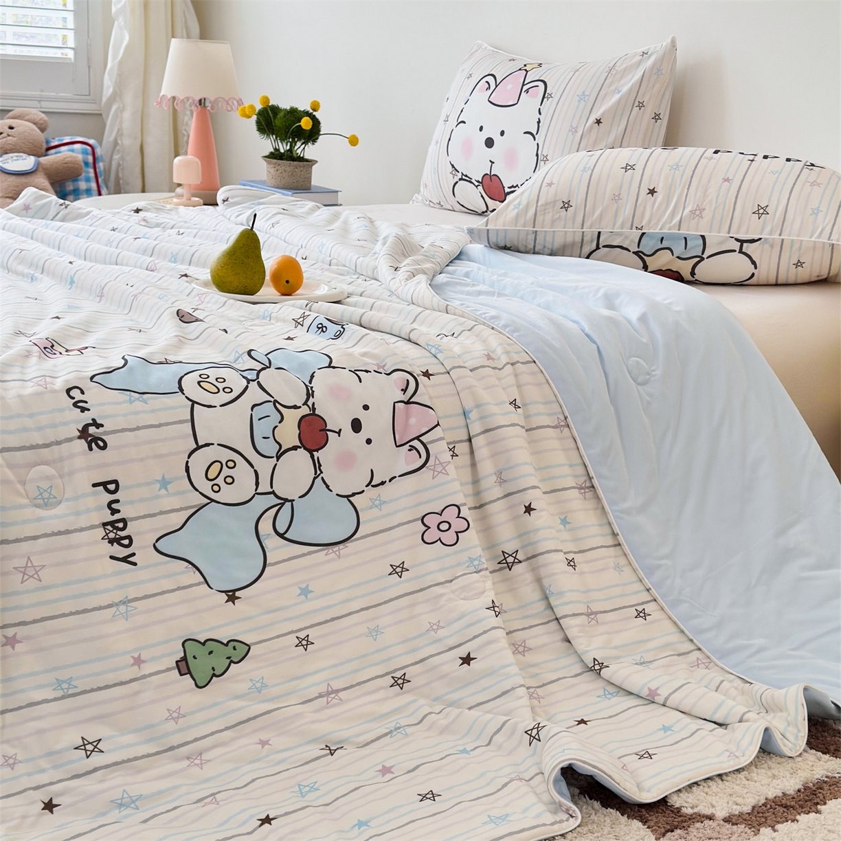 91家纺网 家纺一手货源 找家纺 朵希曼 2026年牛奶针织棉大版卡通夏被夏凉被空调被 贪吃熊