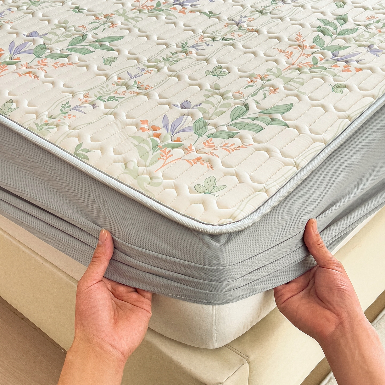 91家纺网 家纺一手货源 找家纺 丝羽坊 2026新款高密凉感丝印花乳胶凉席-床笠款 林间私语