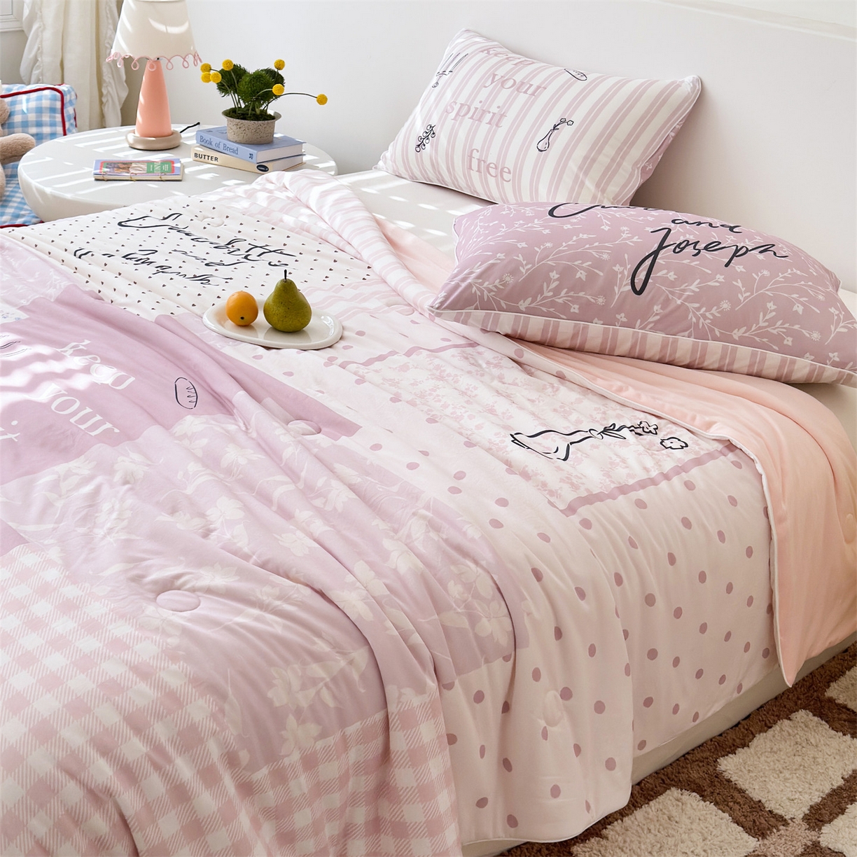 91家纺网 家纺一手货源 找家纺 朵希曼 2026年牛奶针织棉大版卡通夏被夏凉被空调被 春日花语