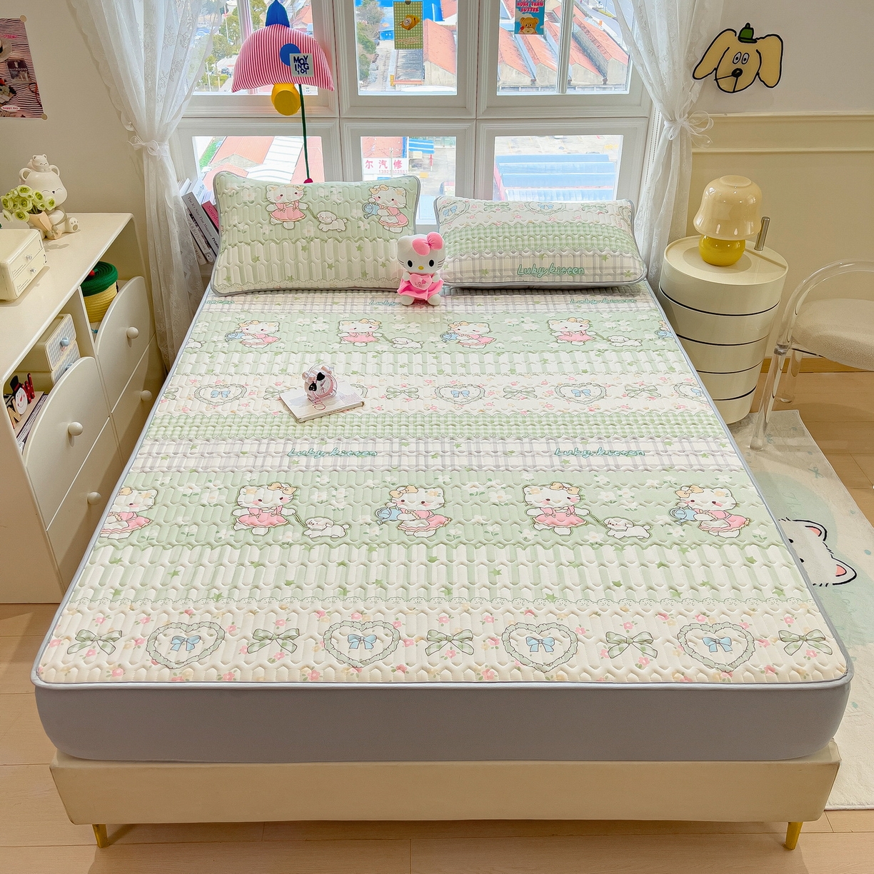 91家纺网 家纺一手货源 找家纺 丝羽坊 2026新款高密凉感丝印花乳胶凉席-床笠款 薄荷甜心