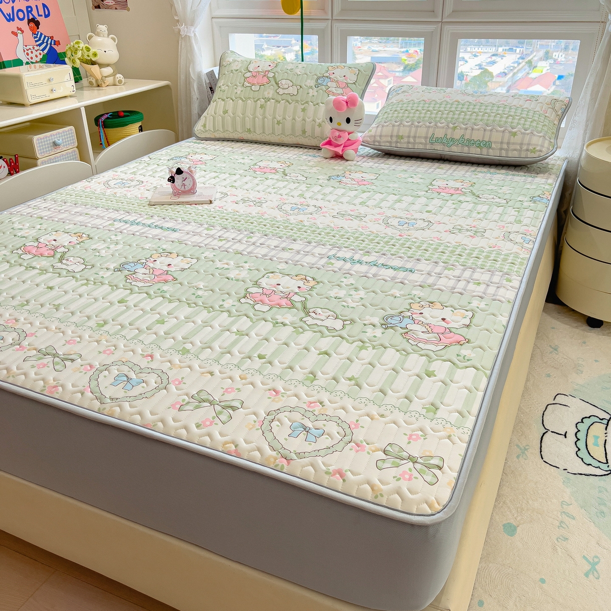 91家纺网 家纺一手货源 找家纺 丝羽坊 2026新款高密凉感丝印花乳胶凉席-床笠款 薄荷甜心