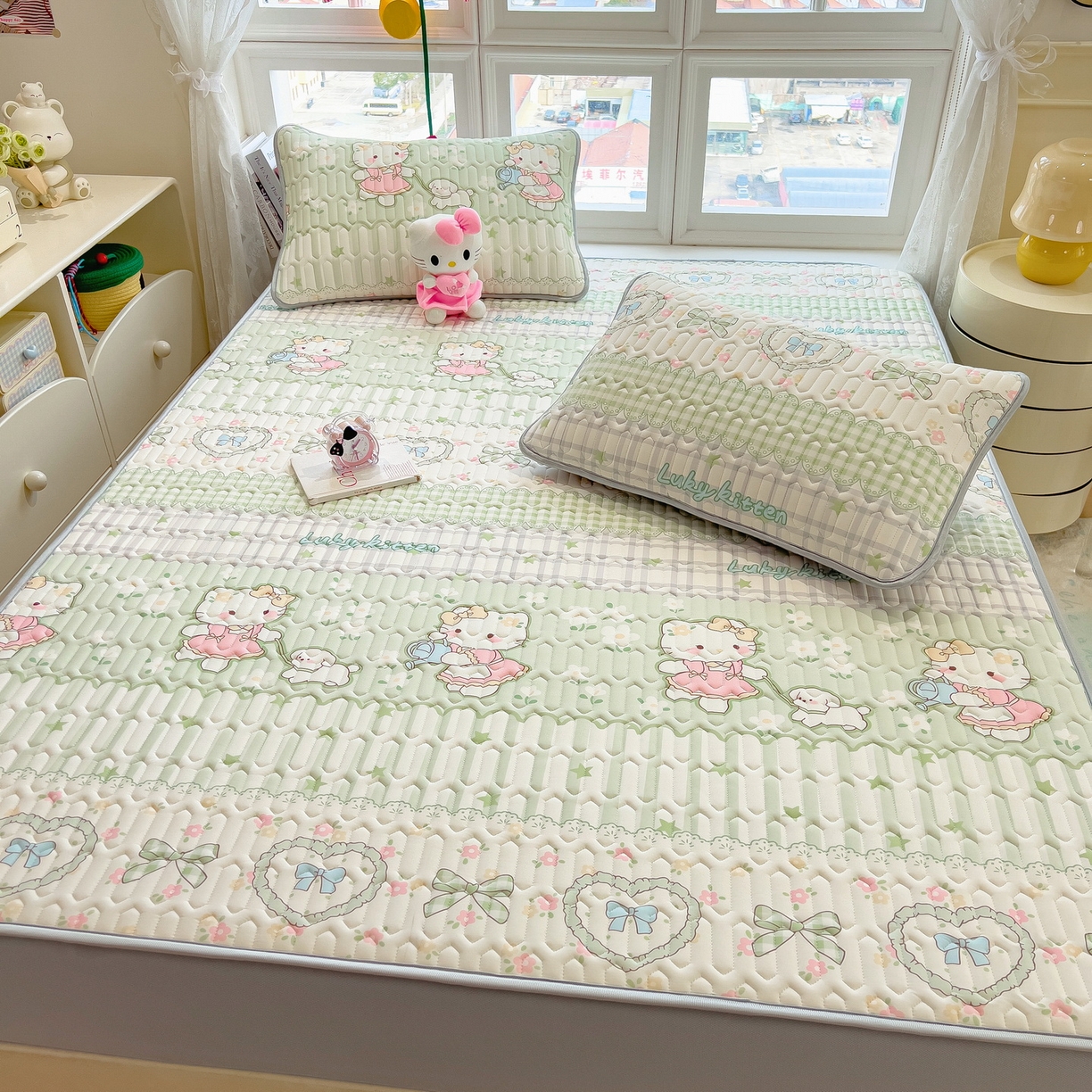 91家纺网 家纺一手货源 找家纺 丝羽坊 2026新款高密凉感丝印花乳胶凉席-床笠款 薄荷甜心