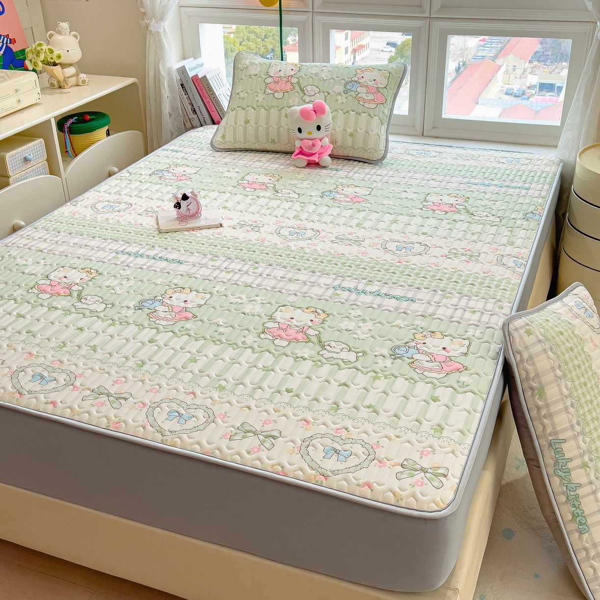 91家纺网 家纺一手货源 找家纺 丝羽坊 2026新款高密凉感丝印花乳胶凉席-床笠款 薄荷甜心