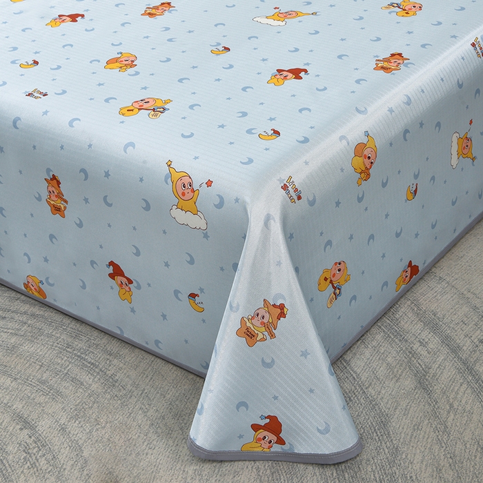 91家纺网 家纺一手货源 找家纺 念家居 2026新款轻奢可机洗水洗床单款高密大版斜纹冰丝凉席三件套 淡蓝童趣