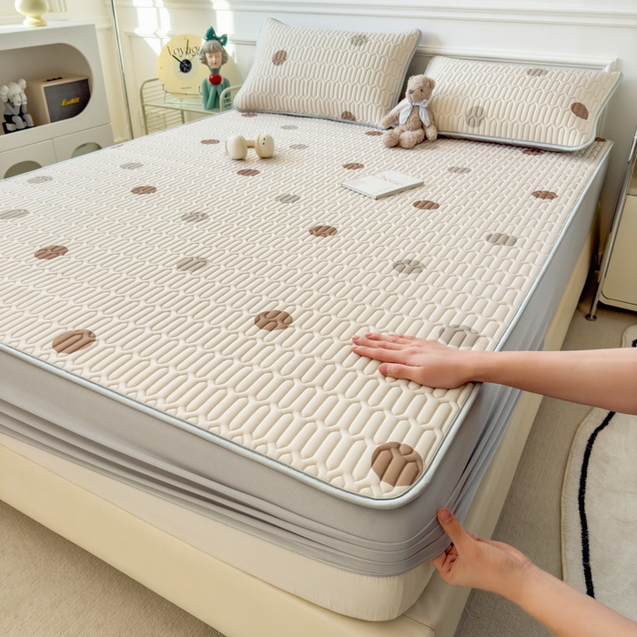 丝羽坊 2026新款高密凉感丝印花乳胶凉席-床笠款 爱的圈圈