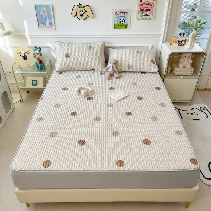 91家纺网 家纺一手货源 找家纺 丝羽坊 2026新款高密凉感丝印花乳胶凉席-床笠款 爱的圈圈