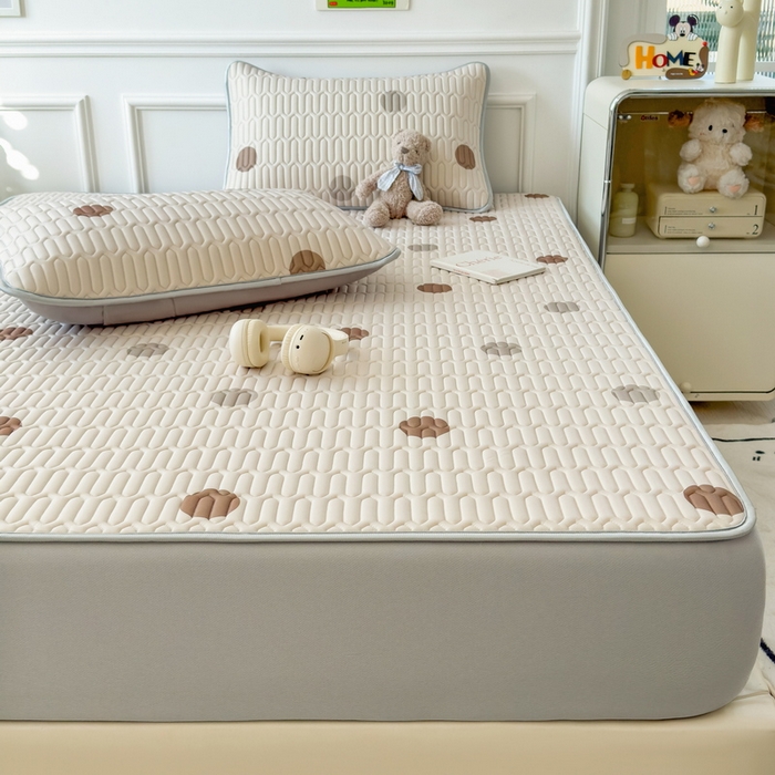 91家纺网 家纺一手货源 找家纺 丝羽坊 2026新款高密凉感丝印花乳胶凉席-床笠款 爱的圈圈