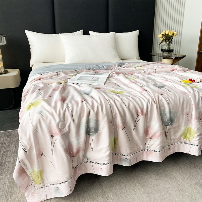 91家纺网 家纺一手货源 找家纺 （总）太阳羽家纺 2026新款铂金莱赛尔天丝印花夏凉被镂空花边空调被夏被