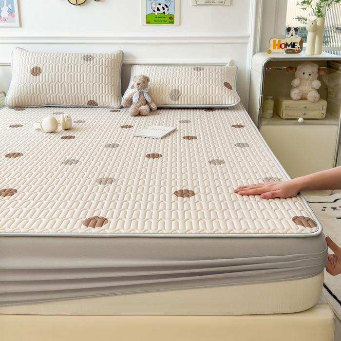 91家纺网 家纺一手货源 找家纺 丝羽坊 2026新款高密凉感丝印花乳胶凉席-床笠款 爱的圈圈