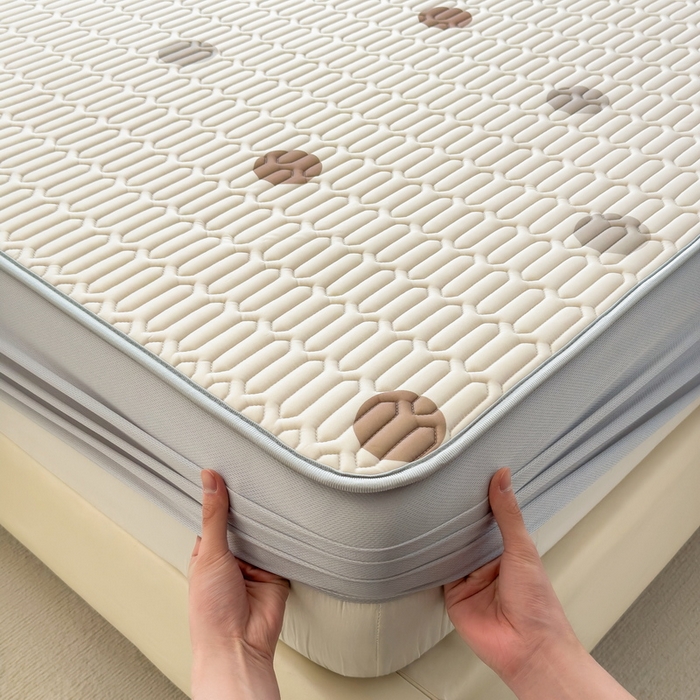 91家纺网 家纺一手货源 找家纺 丝羽坊 2026新款高密凉感丝印花乳胶凉席-床笠款 爱的圈圈