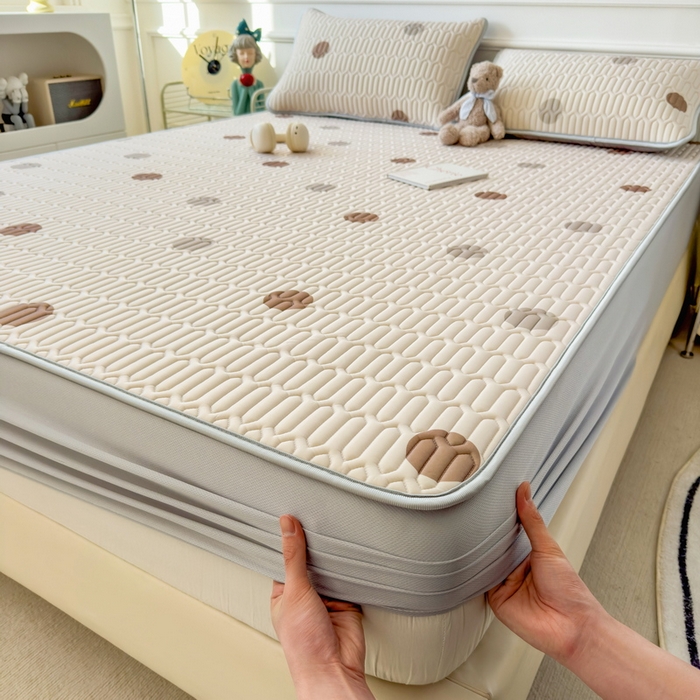 91家纺网 家纺一手货源 找家纺 丝羽坊 2026新款高密凉感丝印花乳胶凉席-床笠款 爱的圈圈