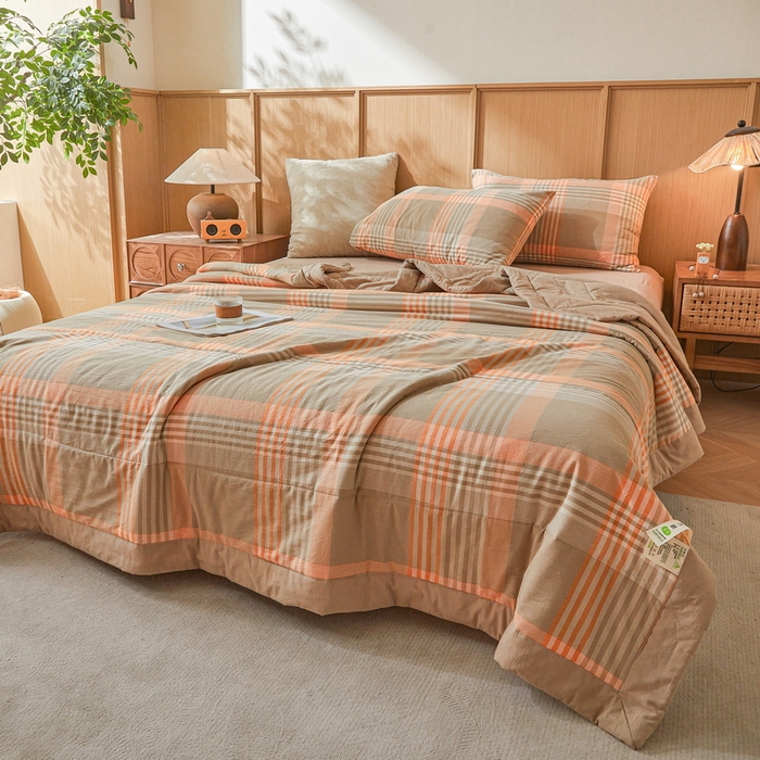 91家纺网 家纺一手货源 找家纺 牛魔王家居 2026新款A类水洗棉新疆棉花夏被 被子被芯 夏日芳华-橙