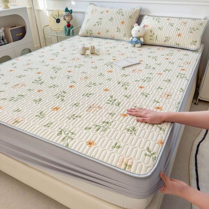 丝羽坊 2026新款高密凉感丝印花乳胶凉席-床笠款 春意盎然