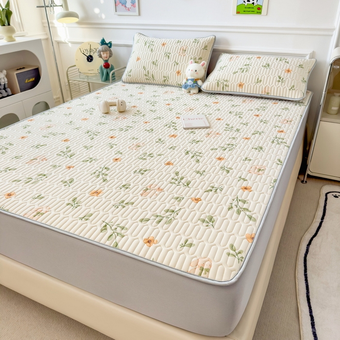 91家纺网 家纺一手货源 找家纺 丝羽坊 2026新款高密凉感丝印花乳胶凉席-床笠款 春意盎然