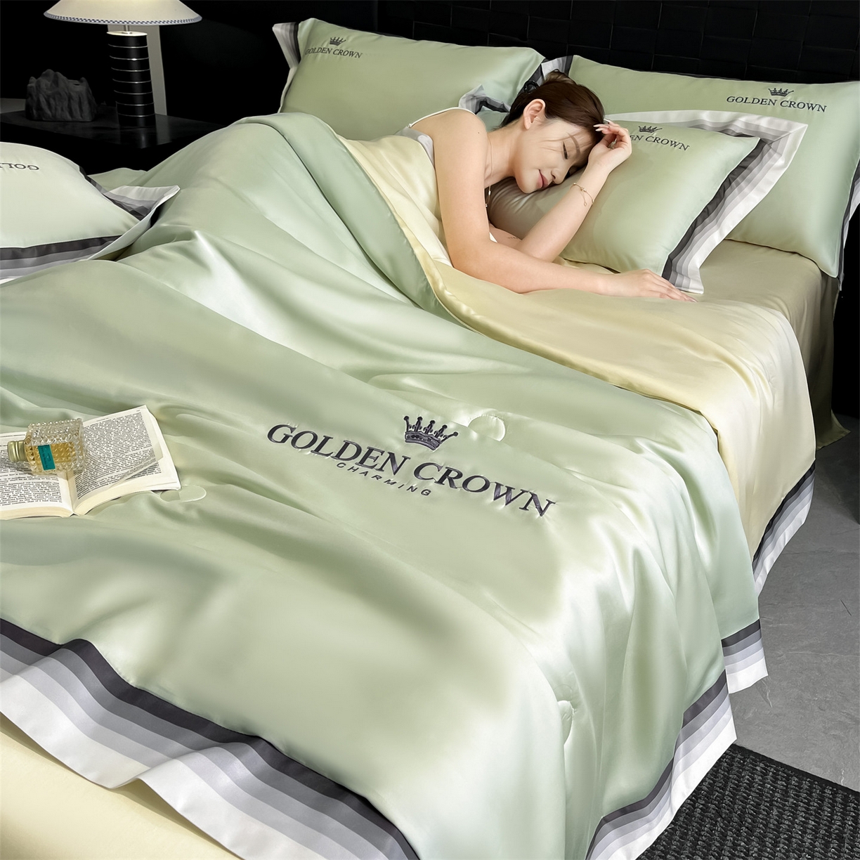 91家纺网 家纺一手货源 找家纺 笙意家纺 2026新款水洗冰丝数码宽边刺绣夏被夏凉被空调被-贝拉系列 贝拉-水果清香+奶黄