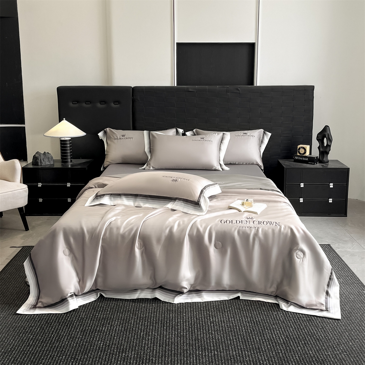 笙意家纺 2026新款水洗冰丝数码宽边刺绣夏被夏凉被空调被-贝拉系列 贝拉-山灰+中灰