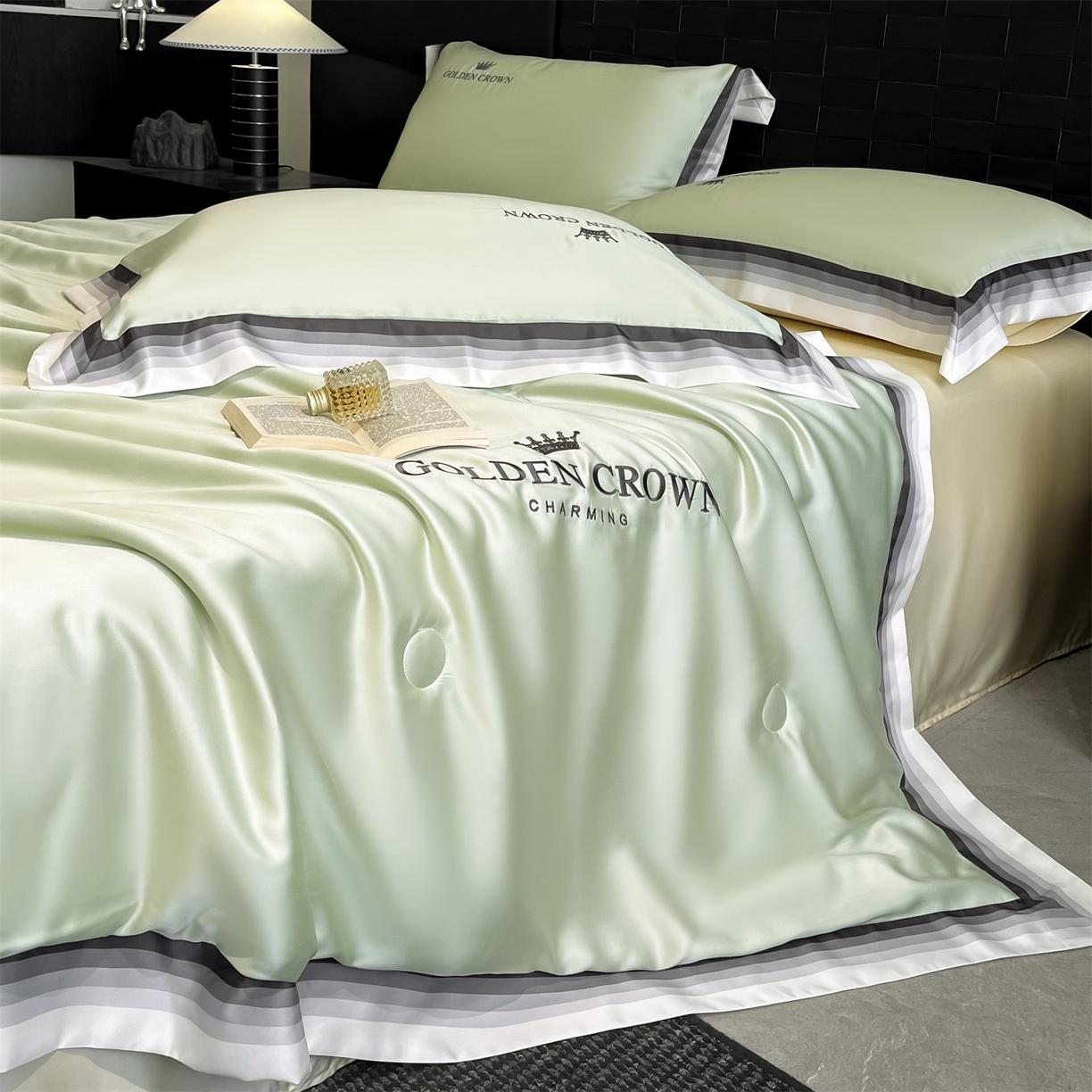 91家纺网 家纺一手货源 找家纺 笙意家纺 2026新款水洗冰丝数码宽边刺绣夏被夏凉被空调被-贝拉系列 贝拉-水果清香+奶黄