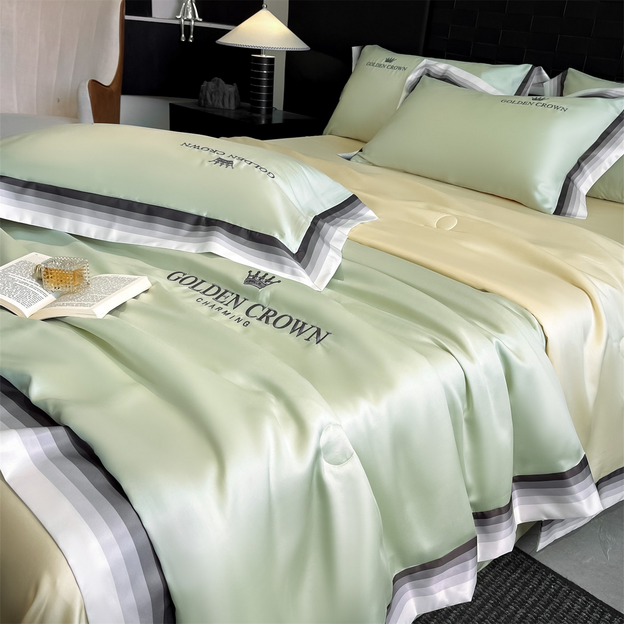 91家纺网 家纺一手货源 找家纺 笙意家纺 2026新款水洗冰丝数码宽边刺绣夏被夏凉被空调被-贝拉系列 贝拉-水果清香+奶黄