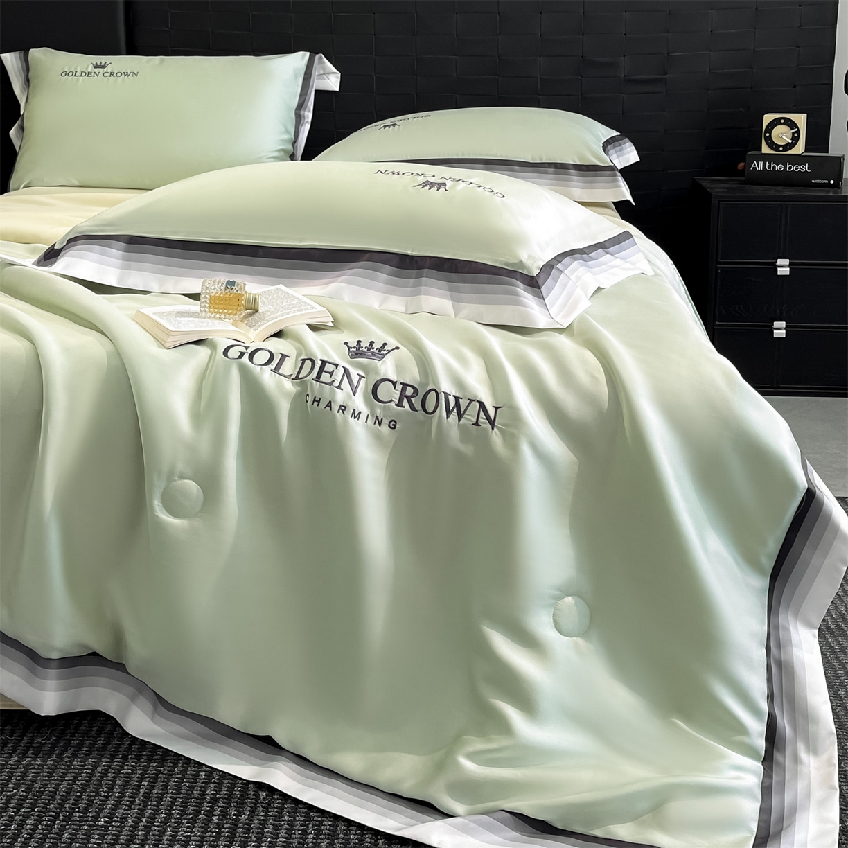 91家纺网 家纺一手货源 找家纺 笙意家纺 2026新款水洗冰丝数码宽边刺绣夏被夏凉被空调被-贝拉系列 贝拉-水果清香+奶黄