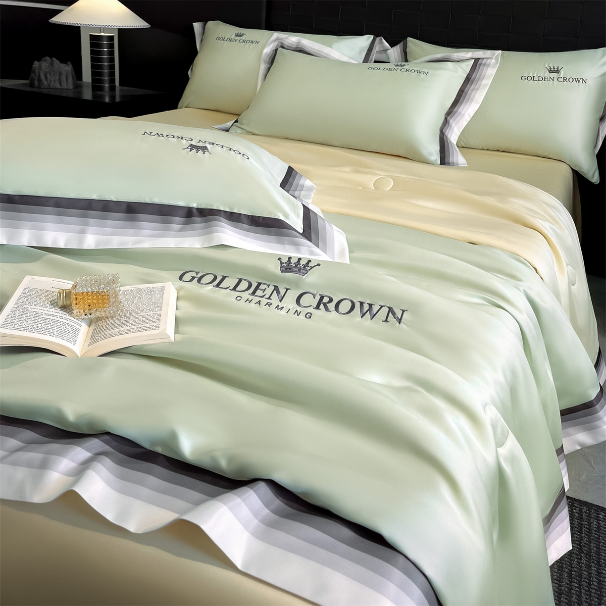 91家纺网 家纺一手货源 找家纺 笙意家纺 2026新款水洗冰丝数码宽边刺绣夏被夏凉被空调被-贝拉系列 贝拉-水果清香+奶黄