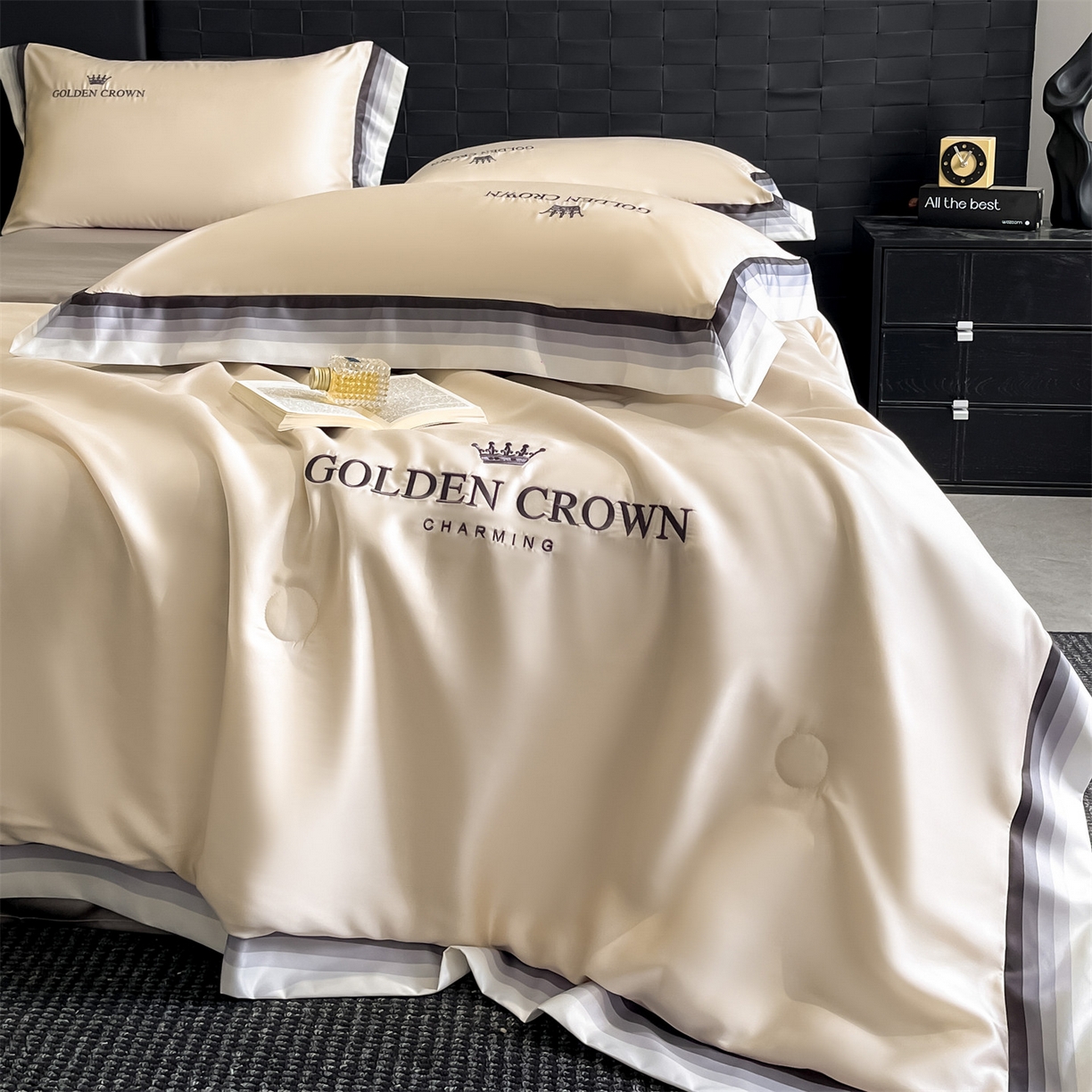 91家纺网 家纺一手货源 找家纺 笙意家纺 2026新款水洗冰丝数码宽边刺绣夏被夏凉被空调被-贝拉系列 贝拉-梧桐杏+山灰