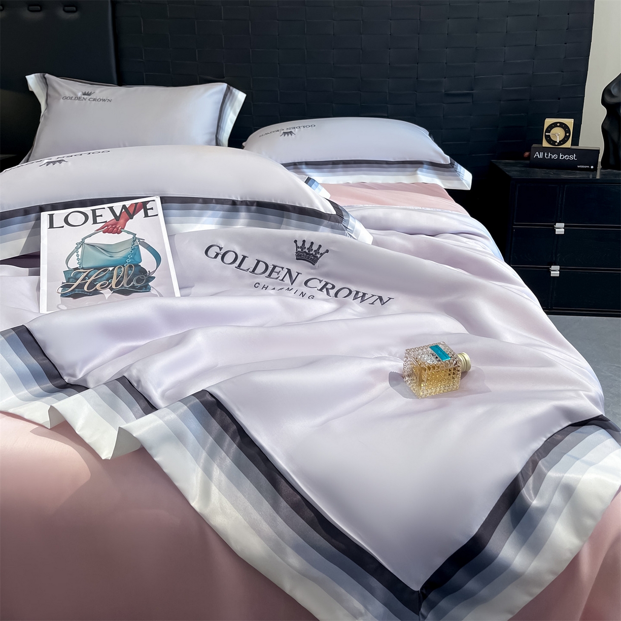 91家纺网 家纺一手货源 找家纺 笙意家纺 2026新款水洗冰丝数码宽边刺绣夏被夏凉被空调被-贝拉系列 贝拉-优雅紫+奶油粉