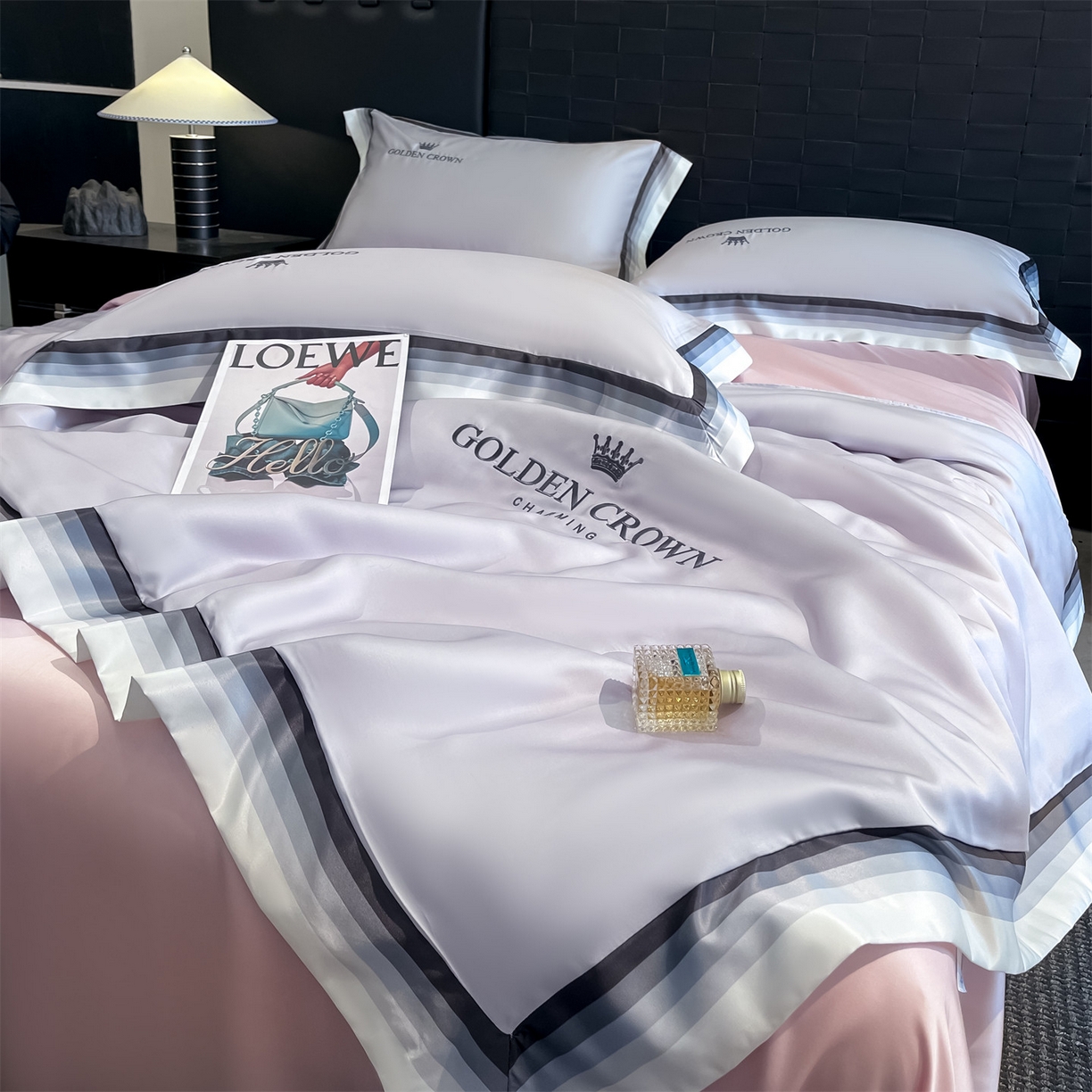 91家纺网 家纺一手货源 找家纺 笙意家纺 2026新款水洗冰丝数码宽边刺绣夏被夏凉被空调被-贝拉系列 贝拉-优雅紫+奶油粉