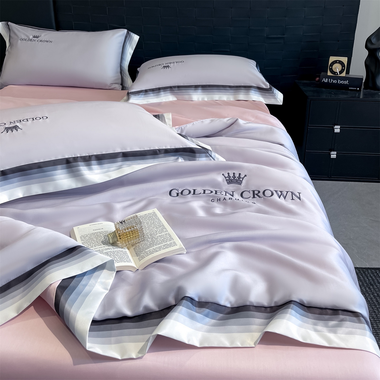 91家纺网 家纺一手货源 找家纺 笙意家纺 2026新款水洗冰丝数码宽边刺绣夏被夏凉被空调被-贝拉系列 贝拉-优雅紫+奶油粉