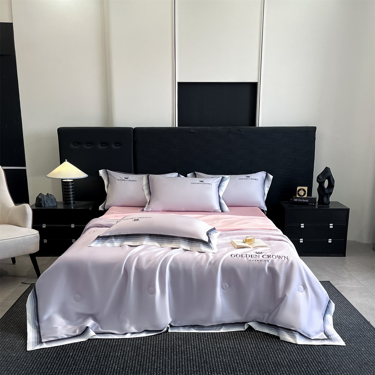 笙意家纺 2026新款水洗冰丝数码宽边刺绣夏被夏凉被空调被-贝拉系列 贝拉-优雅紫+奶油粉