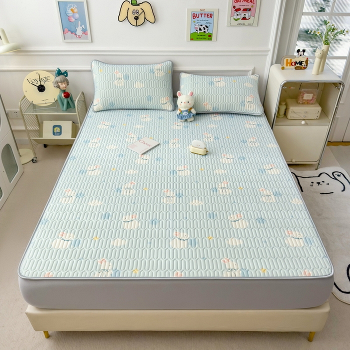 91家纺网 家纺一手货源 找家纺 丝羽坊 2026新款高密凉感丝印花乳胶凉席-床笠款 小白兔