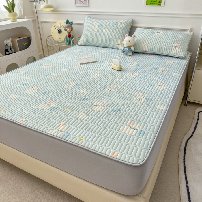 91家纺网 家纺一手货源 找家纺 丝羽坊 2026新款高密凉感丝印花乳胶凉席-床笠款 小白兔