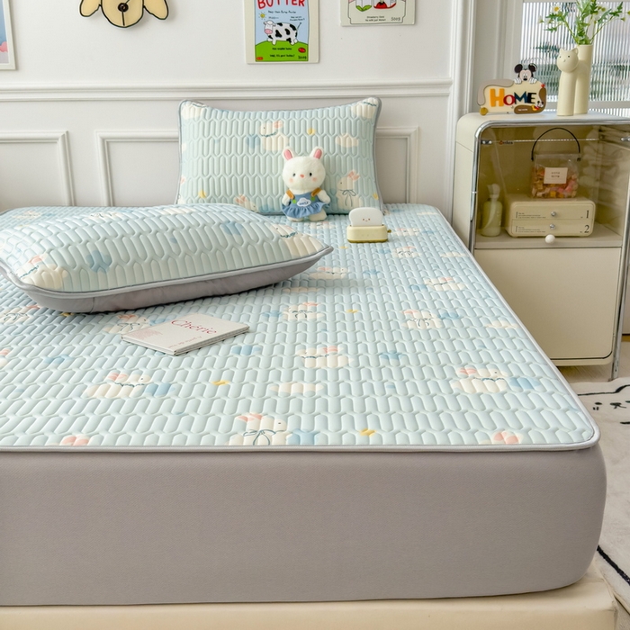 91家纺网 家纺一手货源 找家纺 丝羽坊 2026新款高密凉感丝印花乳胶凉席-床笠款 小白兔