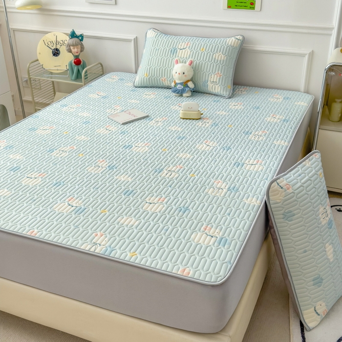 91家纺网 家纺一手货源 找家纺 丝羽坊 2026新款高密凉感丝印花乳胶凉席-床笠款 小白兔