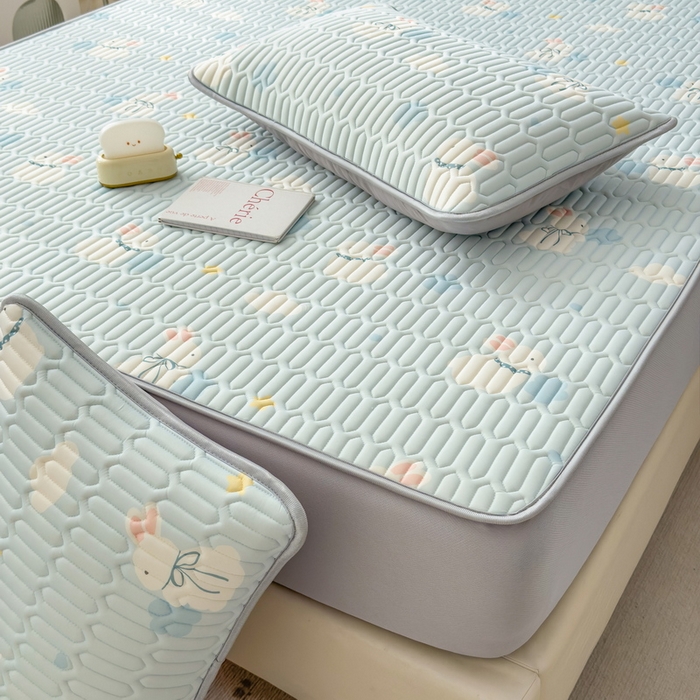 91家纺网 家纺一手货源 找家纺 丝羽坊 2026新款高密凉感丝印花乳胶凉席-床笠款 小白兔