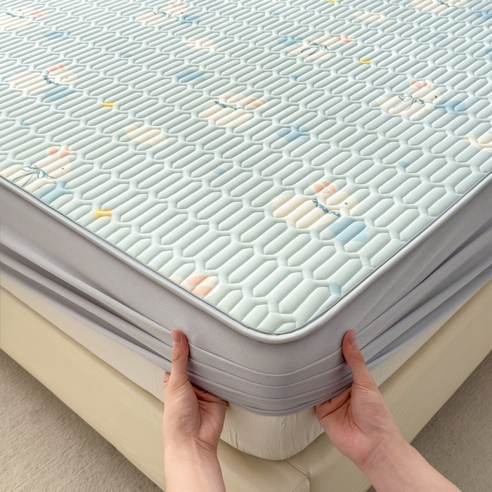 91家纺网 家纺一手货源 找家纺 丝羽坊 2026新款高密凉感丝印花乳胶凉席-床笠款 小白兔