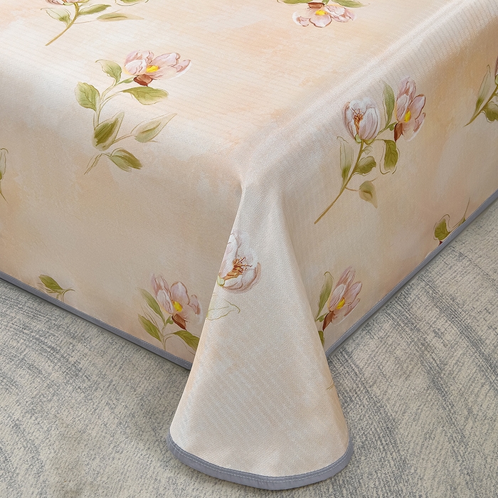 91家纺网 家纺一手货源 找家纺 念家居 2026新款轻奢可机洗水洗床单款高密大版斜纹冰丝凉席三件套 杏色花卉