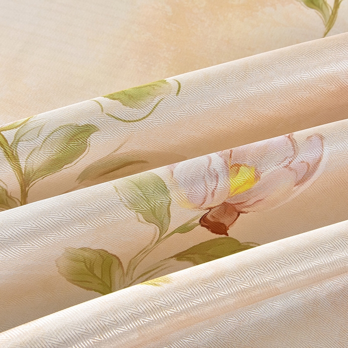 91家纺网 家纺一手货源 找家纺 念家居 2026新款轻奢可机洗水洗床单款高密大版斜纹冰丝凉席三件套 杏色花卉