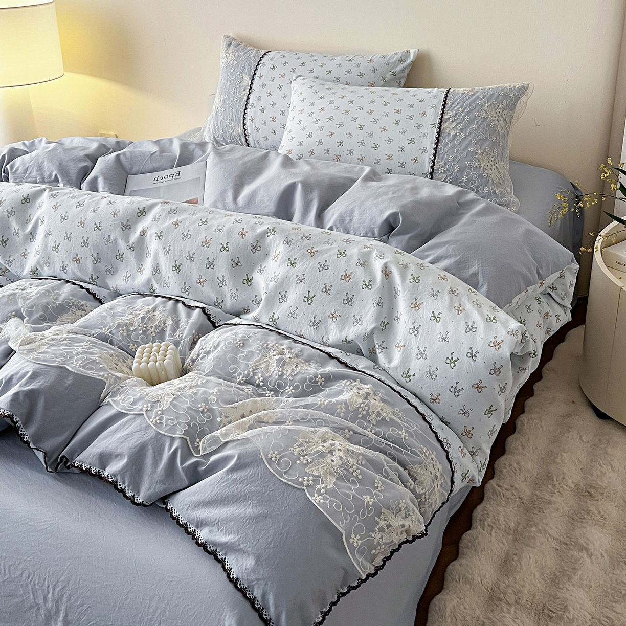 91家纺网 家纺一手货源 找家纺 纽缦家纺 2026新款A类105g仿棉四件套古法水洗棉套件-韩版系列 韩版-铃兰兰