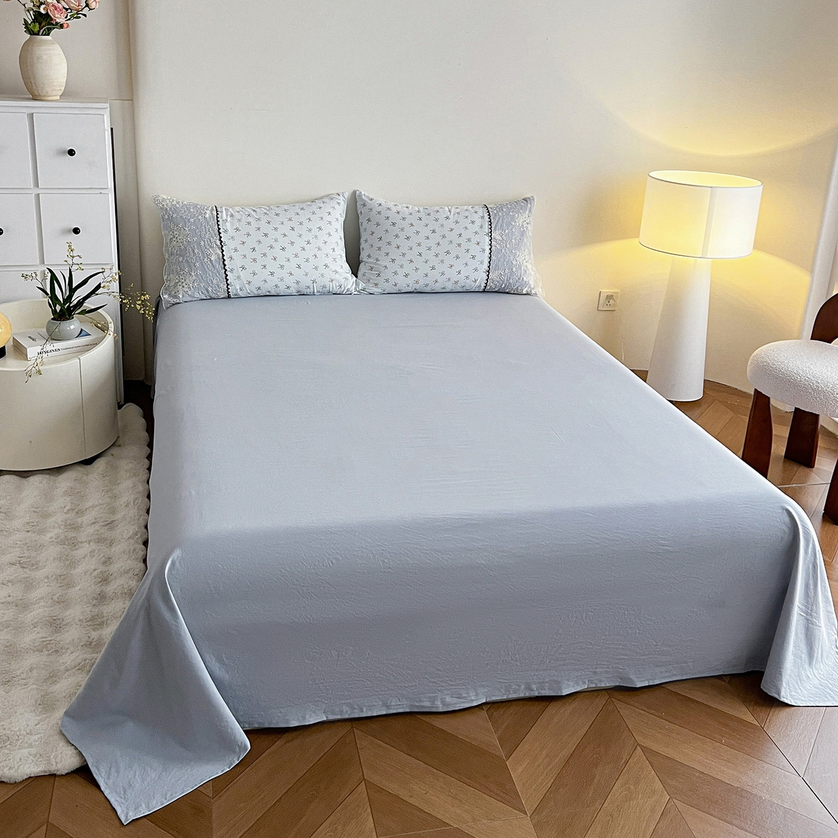 91家纺网 家纺一手货源 找家纺 纽缦家纺 2026新款A类105g仿棉四件套古法水洗棉套件-韩版系列 韩版-铃兰兰