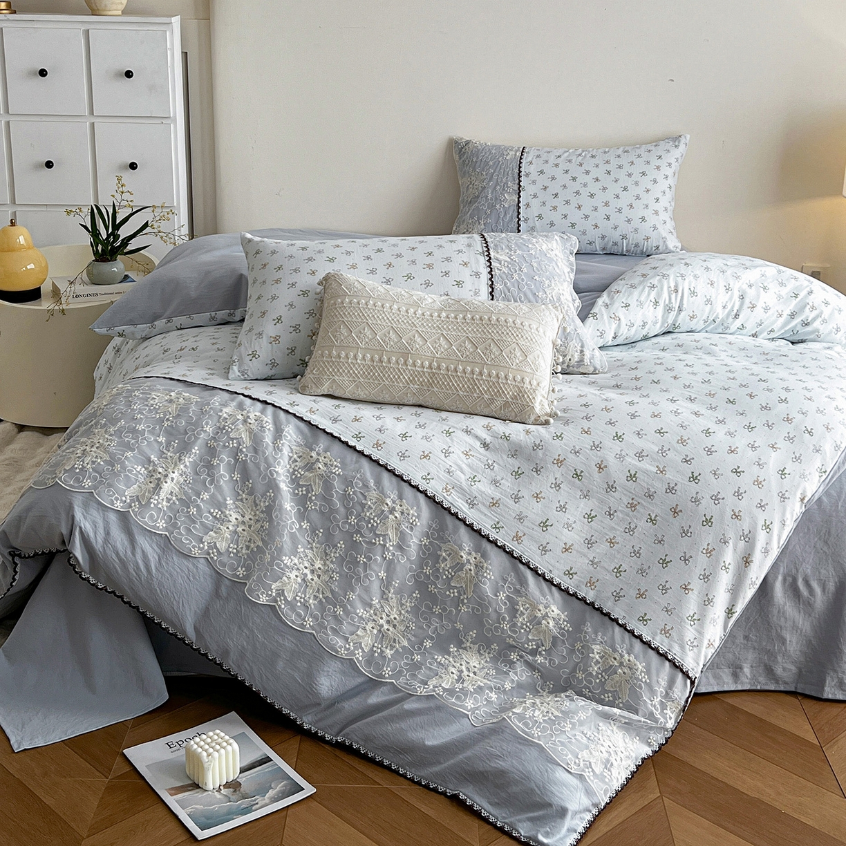 91家纺网 家纺一手货源 找家纺 纽缦家纺 2026新款A类105g仿棉四件套古法水洗棉套件-韩版系列 韩版-铃兰兰