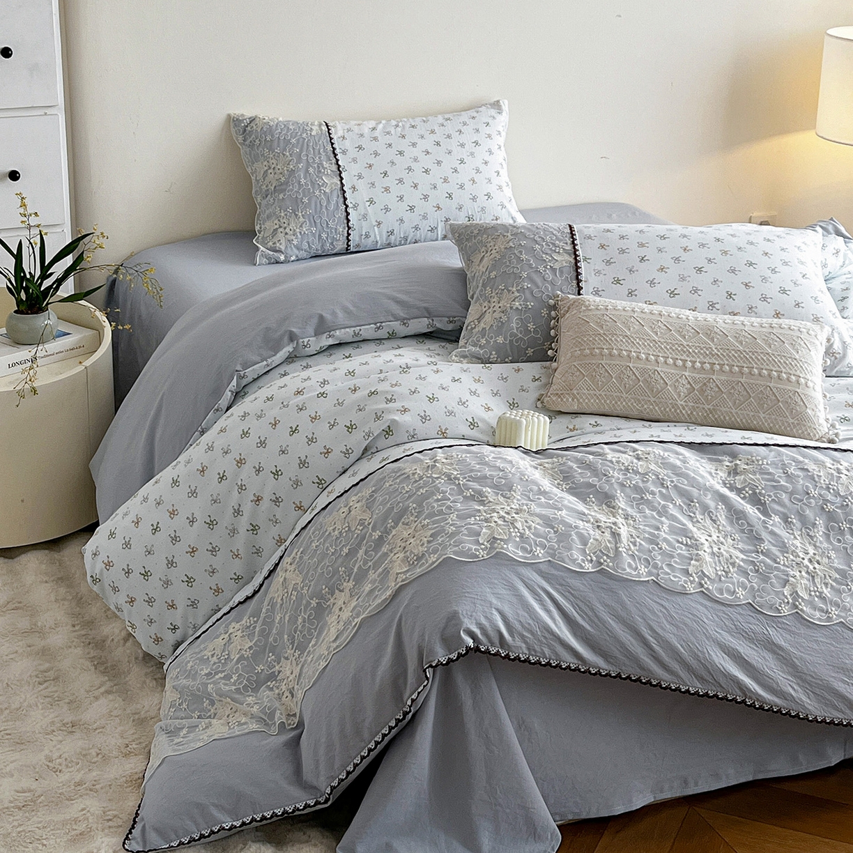 91家纺网 家纺一手货源 找家纺 纽缦家纺 2026新款A类105g仿棉四件套古法水洗棉套件-韩版系列 韩版-铃兰兰