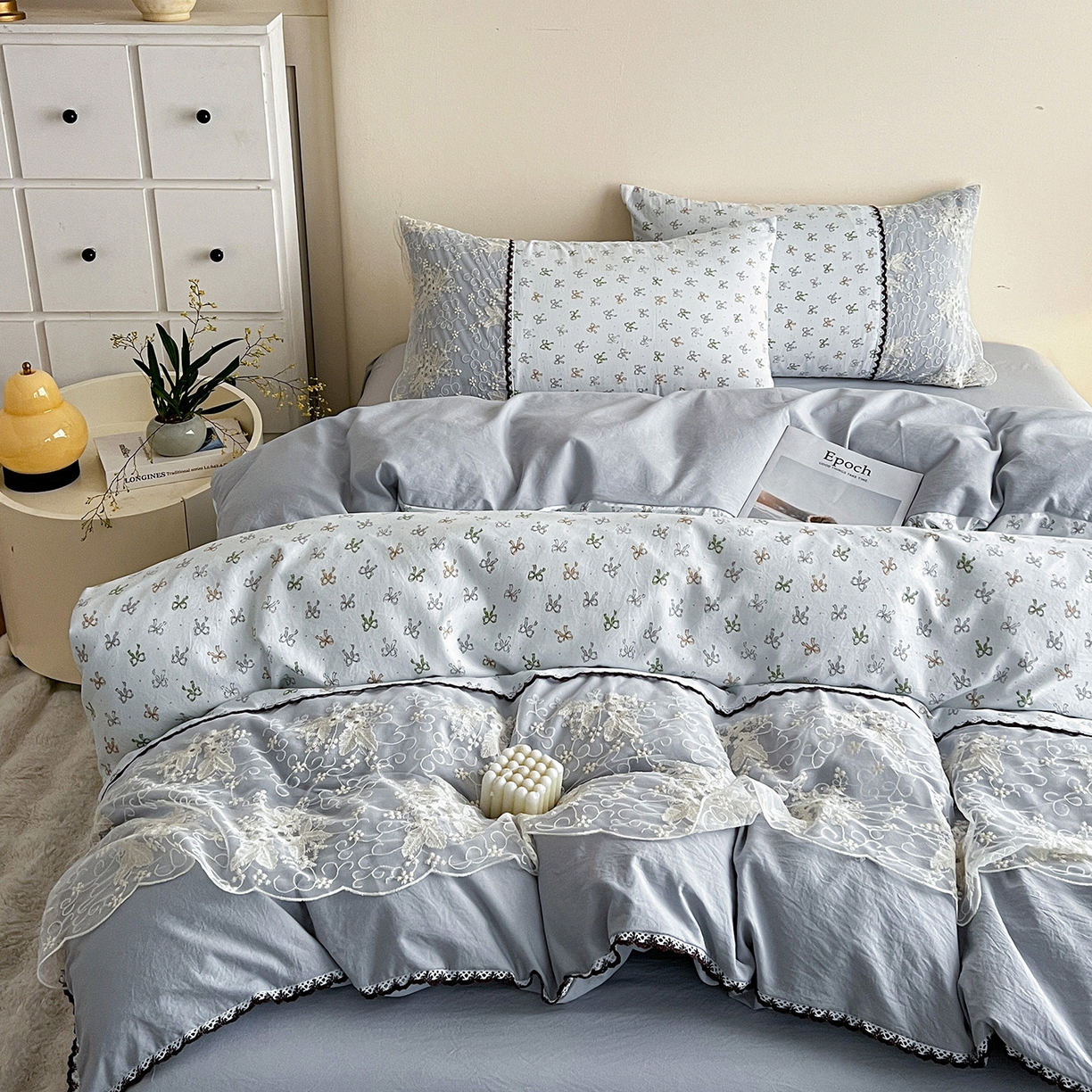 91家纺网 家纺一手货源 找家纺 纽缦家纺 2026新款A类105g仿棉四件套古法水洗棉套件-韩版系列 韩版-铃兰兰