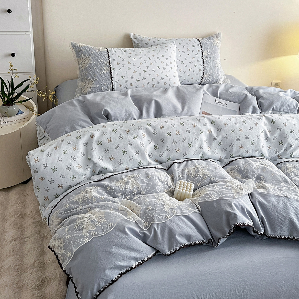 91家纺网 家纺一手货源 找家纺 纽缦家纺 2026新款A类105g仿棉四件套古法水洗棉套件-韩版系列 韩版-铃兰兰