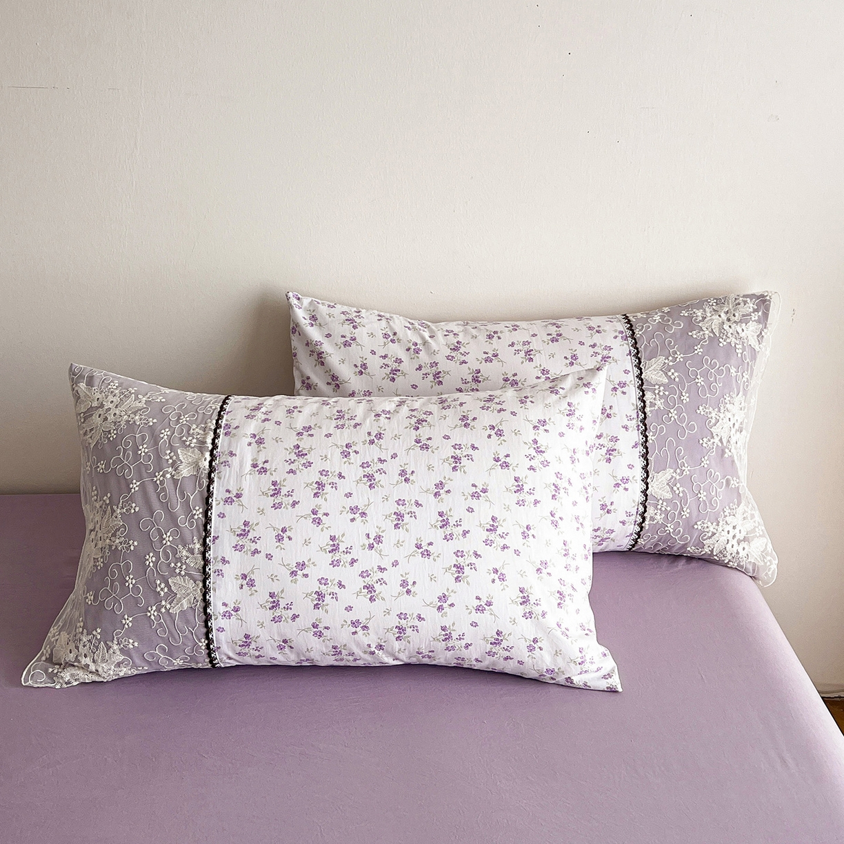 91家纺网 家纺一手货源 找家纺 纽缦家纺 2026新款A类105g仿棉四件套古法水洗棉套件-韩版系列 韩版-波影紫