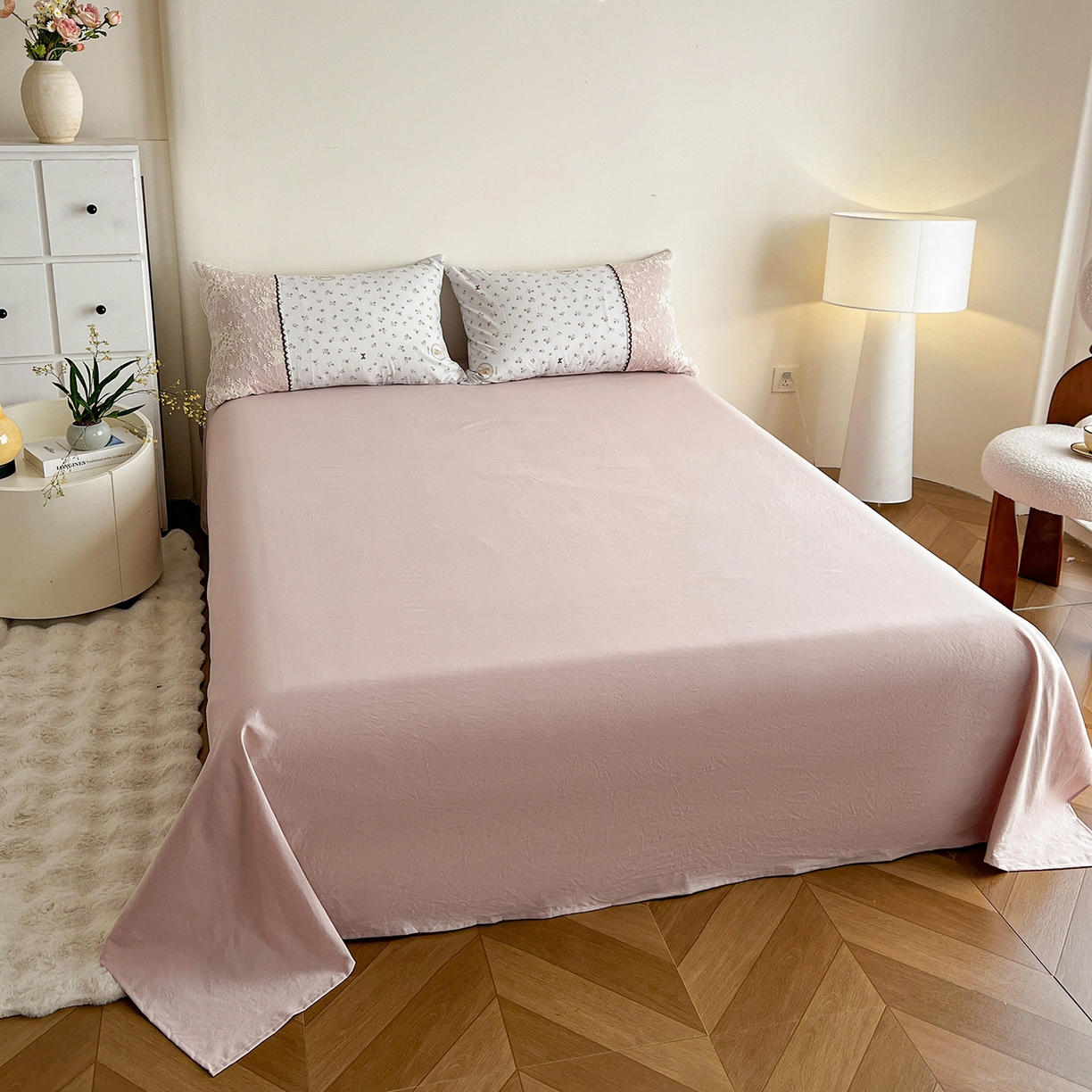 91家纺网 家纺一手货源 找家纺 纽缦家纺 2026新款A类105g仿棉四件套古法水洗棉套件-韩版系列 韩版-恋空灰