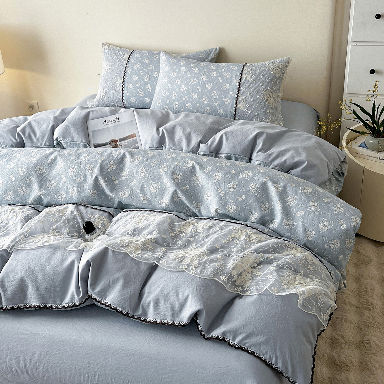 91家纺网 家纺一手货源 找家纺 纽缦家纺 2026新款A类105g仿棉四件套古法水洗棉套件-韩版系列 韩版-密爱兰