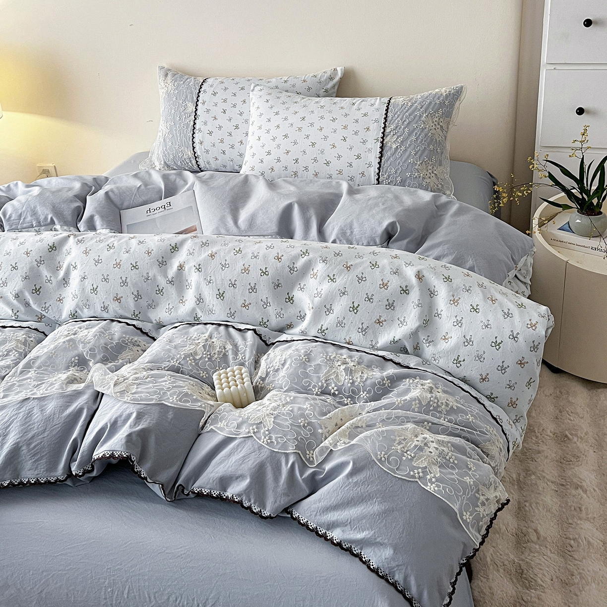 91家纺网 家纺一手货源 找家纺 纽缦家纺 2026新款A类105g仿棉四件套古法水洗棉套件-韩版系列 韩版-铃兰兰